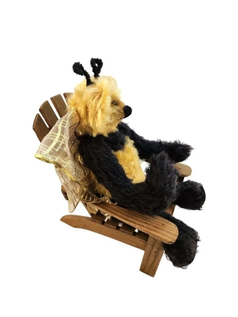Vintage Handmade Bumblebee Teddy Bear Weighted Plush Golden Ribbon Bow
